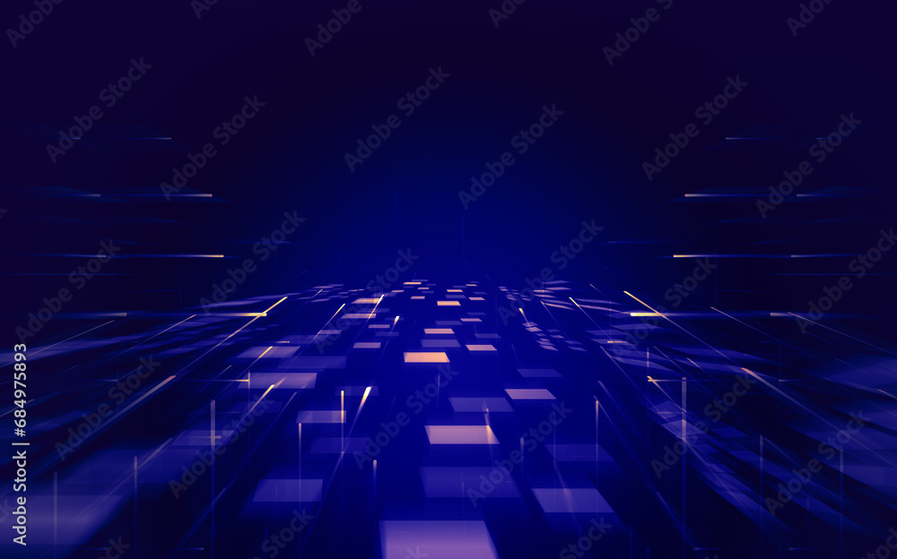 Poster radially moving blocks with light technology spatial background