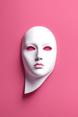 White mask isolated on pink background. Generative AI