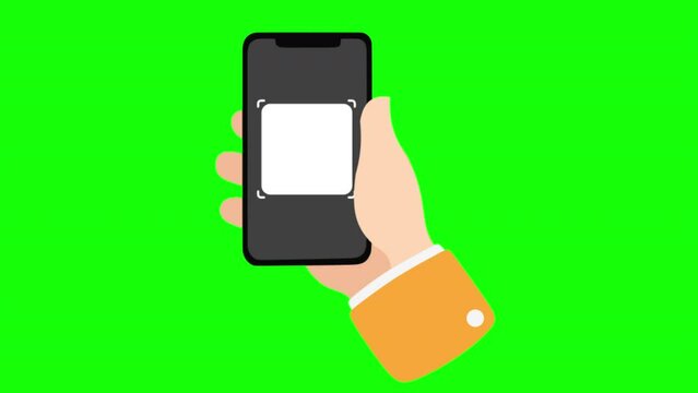 2d animation, female farmer face id scanner using smartphone, on green screen