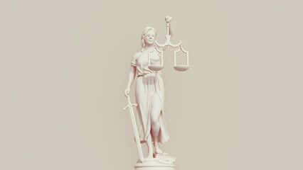 Lady justice judicial system scales blindfold sword neutral background soft tones beige brown front view 3d illustration render digital rendering - 684976456