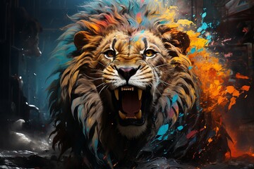 Lion in The Style of Abstract Expressionism. Creted with Generative AI Technology