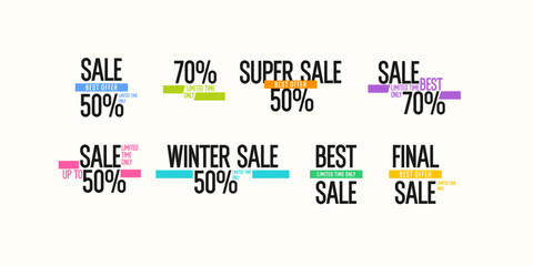 Obraz premium A set of images to advertise the sale. Stickers for advertising discounts. Vector graphics.