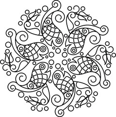 Indian Traditional and Cultural Rangoli, Alpona, Kolam, or Paisley vector line art. Bengal art India. for textile printing, logo, wallpaper