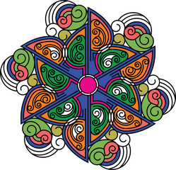 Indian Traditional and Cultural Rangoli, Alpona, Kolam, or Paisley vector line art. Bengal art India. for textile printing, logo, wallpaper