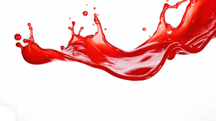 A Red drops of ketchup or sauce isolated on white background with contrasting paths. Full depth of field, focus stacking.