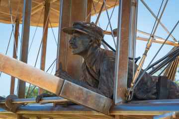 Statues and Monument to the First Flight at Wright Brothers National Memorial in North Carolina