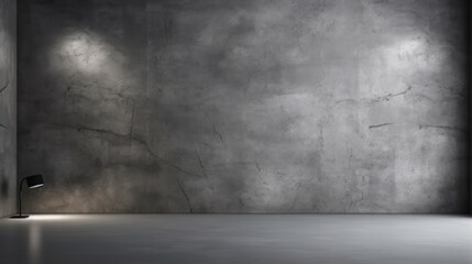 Studio room with a concrete spotlight wall against a dark gray cement stone background - obrazy, fototapety, plakaty