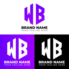 W B Double Letters Polygon Logo, Two letters W B logo design, Minimalist creative vector logo design template