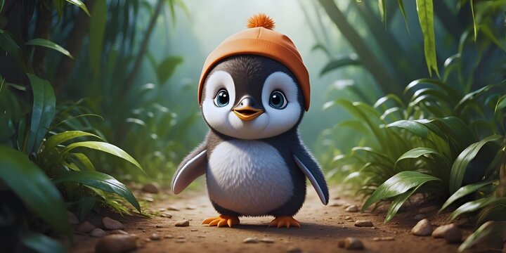 A cute adorable baby penguin wearing a cap, Cute baby animals, AI generated images, Baby animals