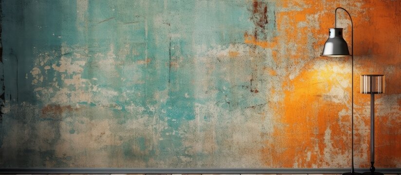 The vintage retro wallpaper on the wall had a beautiful abstract pattern with a green and blue color scheme, creating a visually appealing design that added a touch of architectural charm to the space