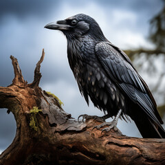 Fototapeta premium Obsidian Crow on Ancient Oak Tree Visual