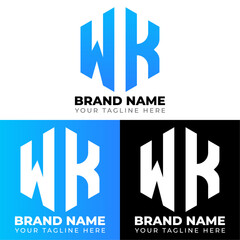 W K Double Letters Polygon Logo, Two letters W K logo design, Minimalist creative vector logo design template