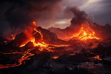 Active volcano erupting lava and magma