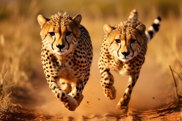 Running cheetah in the African savannah