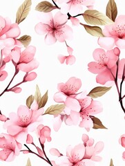 Seamless pattern of pink sakura. Retro watercolor painting