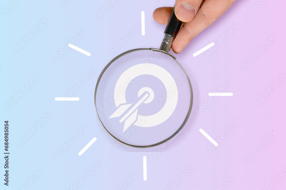 Canvas Prints Magnifier glass on target objective creative icon. planning concept.