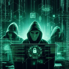 mysterious faceless thief hacker cyber criminal. malware virus Generative AI