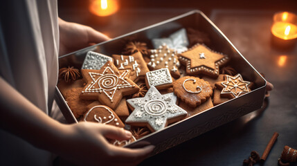 Obraz na płótnie Canvas Gingerbread cookies with Jewish symbols in silver