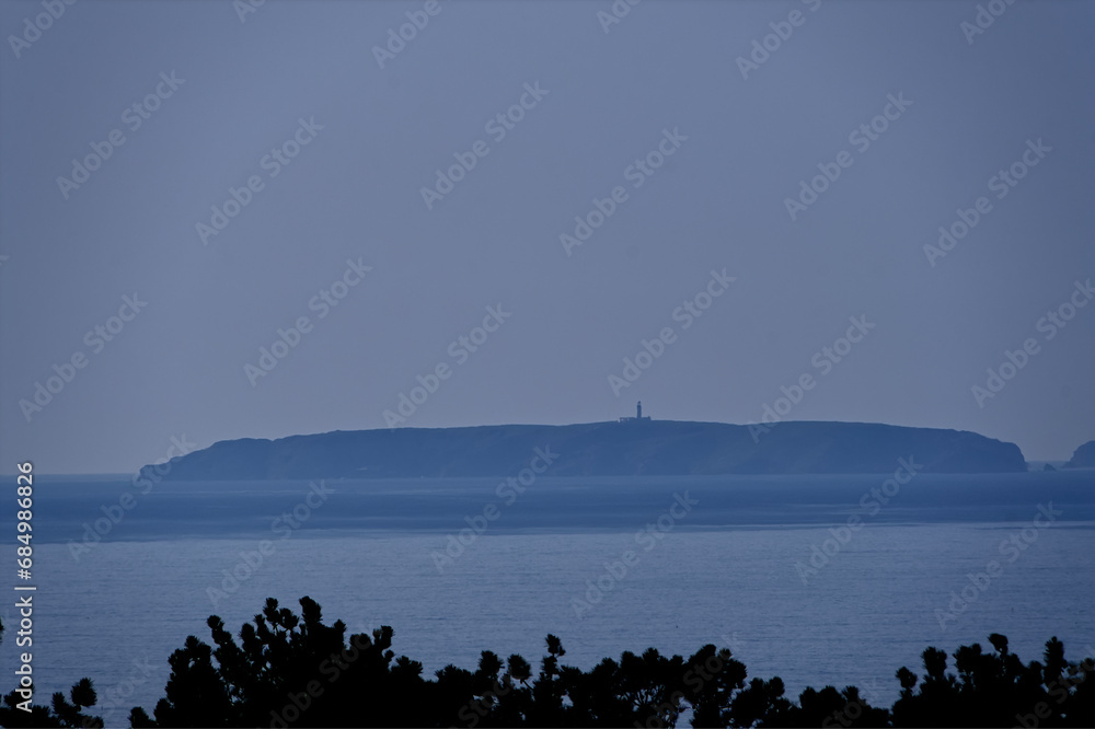 Wall mural seascape with sea in foggy morning.