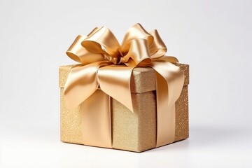 Obraz na płótnie Canvas Luxurious Golden Gift Box on White Background - Ideal for Valentine's Day