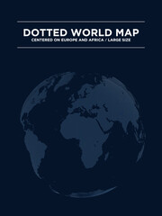 ヨーロッパ・アフリカを中心とした、球体型の黒いデジタルなドットマップ。　大サイズ