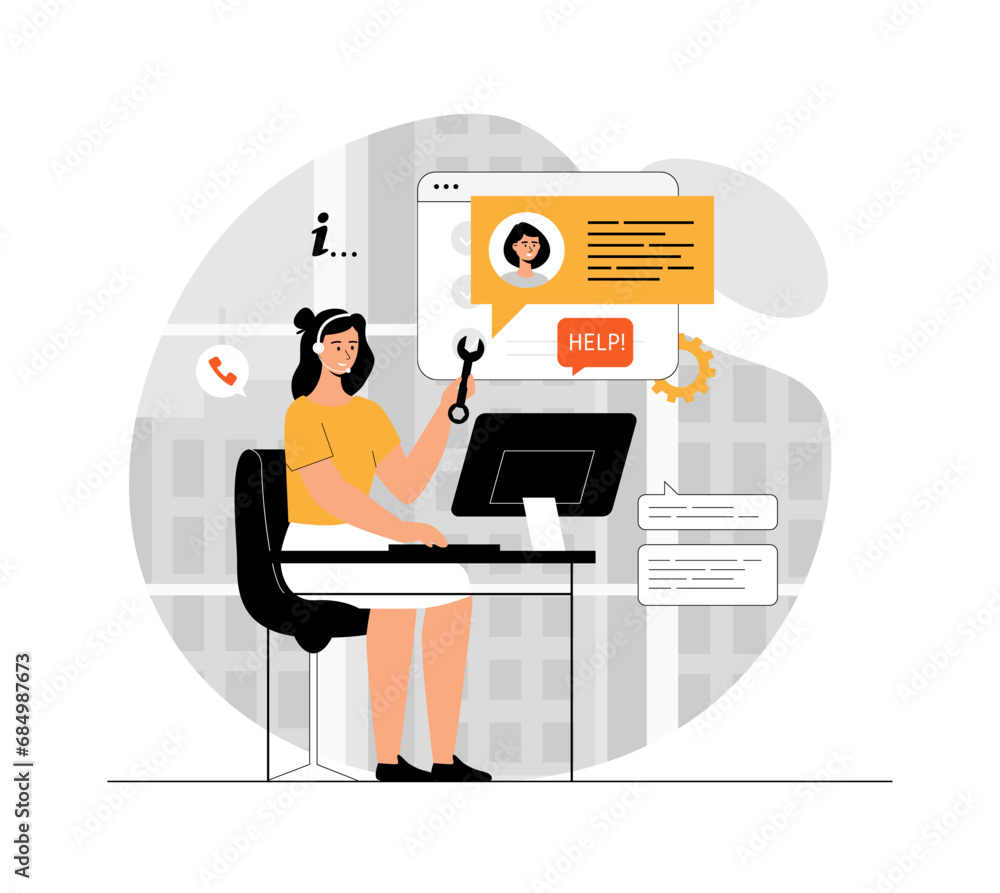 Poster technical support or customer service. hotline consultant helps a customer providing them with valua