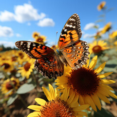 Obraz premium Sunstone Butterfly: Fiery Red and Orange on a Field