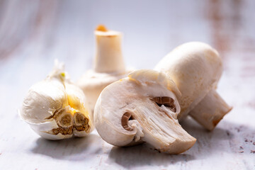 Garlic mushrooms isolated close-up