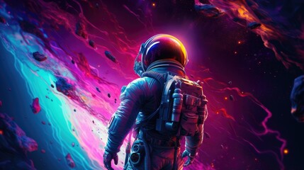 Fototapeta na wymiar Astronaut exploring purple planet,