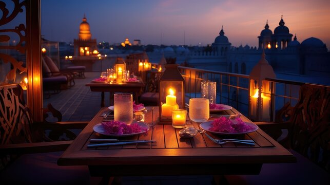 background restaurant indian food candlelit illustration rooftop cuisine, spices flavors, dishes naan background restaurant indian food candlelit