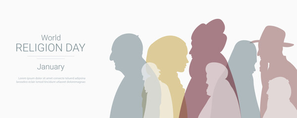 World Religion Day.Vector illustration with silhouettes of clergymen of different religions. - obrazy, fototapety, plakaty