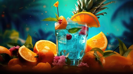 summer beverage cocktail drink tropical illustration party paradise, background banner, design alcohol summer beverage cocktail drink tropical - obrazy, fototapety, plakaty