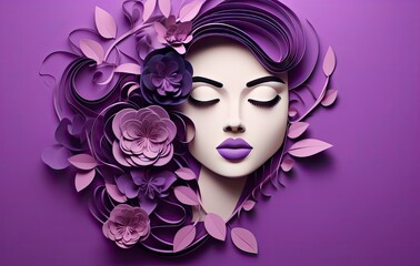 Floral Female Symbol on Purple Background for Women’s Day Celebration