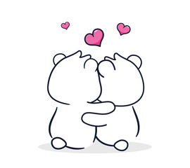 Bears in love hugging each other. Editable vector illustration. Suitable for printing on t-shirt, mug, gift and valentine's day.