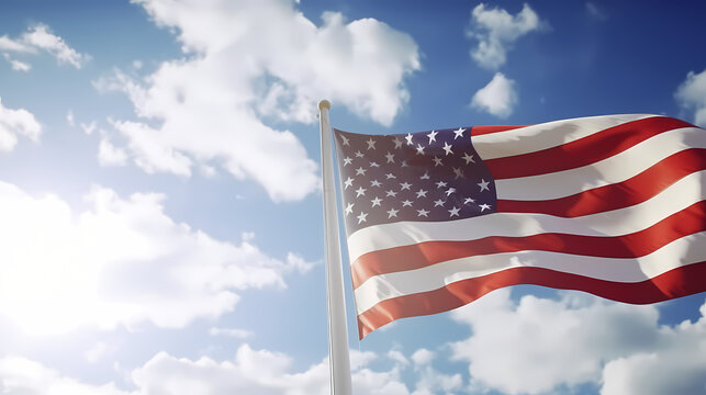 USA flag and blue sky with cloud background,PPT background
