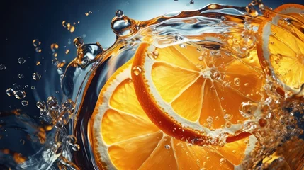 Keuken spatwand met foto fruit slice juice drink pouring illustration fresh citrus, beverage juicy, glass background fruit slice juice drink pouring © vectorwin