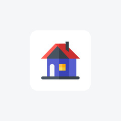 Home, residence, dwelling, household, living flat color icon, pixel perfect icon