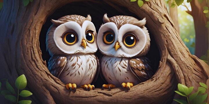 a cute adorable baby Owls, Cute baby birds, AI generated images, Cartoon animals