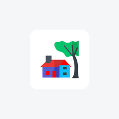 Suburb, Residential Neighborhood flat color icon, pixel perfect icon