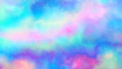 Abstract cloudy gradient background. Unicorn colorful rainbow clouds wide texture.