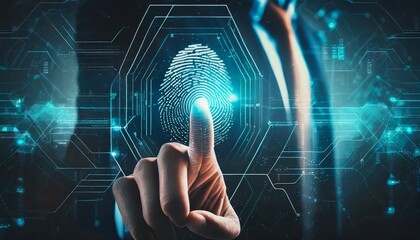 Future technology and cybernetics, fingerprint scanning biometric authentication, cybersecurity and fingerprint passwords - Powered by Adobe
