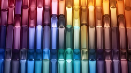 A high-resolution 8K image of multiple nail polish bottles in various shades arranged in a gradient pattern, forming a captivating color spectrum.