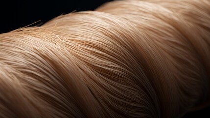 A macro image capturing the texture and details of hair wrapped around a roller.