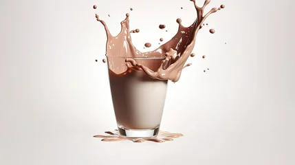 Rolgordijnen Chocolate milk splashes out of the glass. isolated © lara