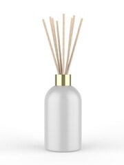Reed Diffuser Aroma Stick Fragrance Scent Perfume round Bottle Blank  Packaging with paper box For Template. 3d illustration.