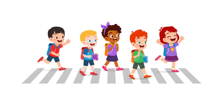 little kid crossing road together with friend