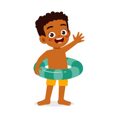 little kid using swim ring for swimming