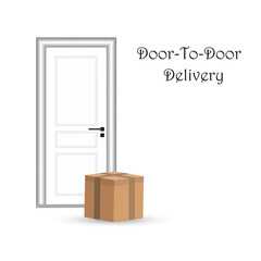 Parcel in front of a door with the text door to door delivery