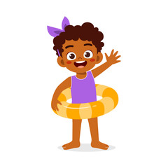 little kid using swim ring for swimming