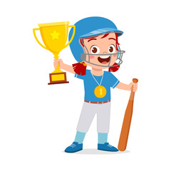 little kid holding trophy winning in sport